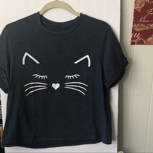 Cat tee shirt cropped blue XL